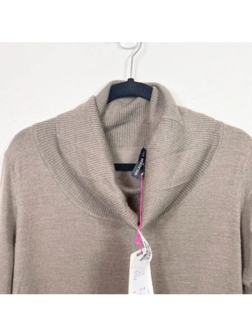 Malagrida Her Brown Cowl Neck Long Sleeve Wool Blend Dress Large Italian NWT